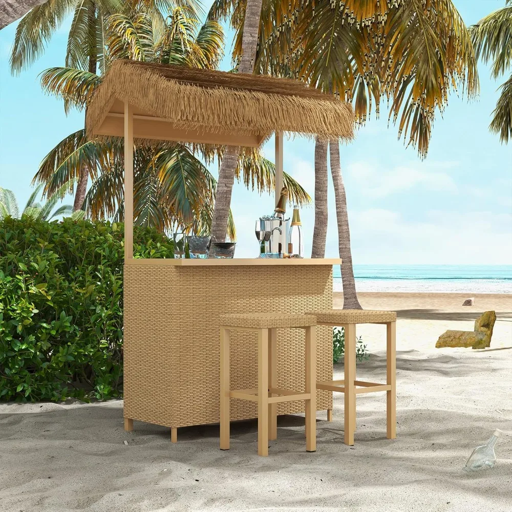 Outdoor Tiki Bar Set with Widen Ceramic Top (42