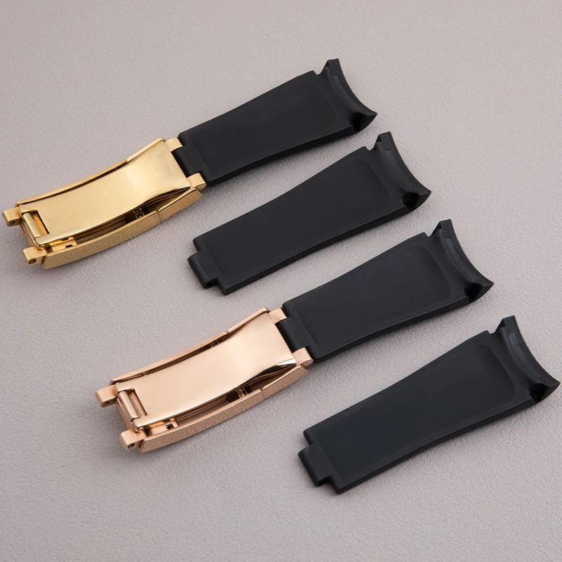 21mm Curved End FKM Fluororubber Rubber Watch Band Accessories For Rolex Strap For 41mm Submariner Explorer 216570 Slider Buckle