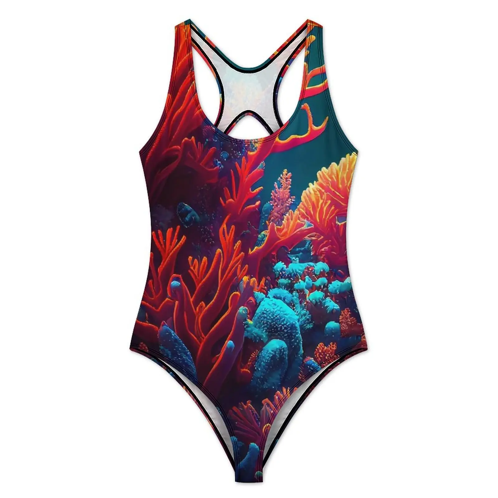 Tropical Marine Swimsuit Vibrant Coral Print Push Up Swimwear One Piece Beach Bathing Suits Bodysuit Graphic Beachwear Plus Size