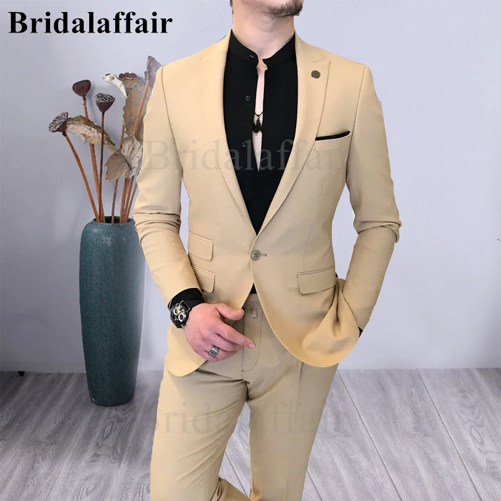 

Bridalaffair New Simple And Comfortable Peak Lapel Men Suit One Button Single Breasted Slim Fit Tuxedos 2 Pieces (Jacket +Pants)