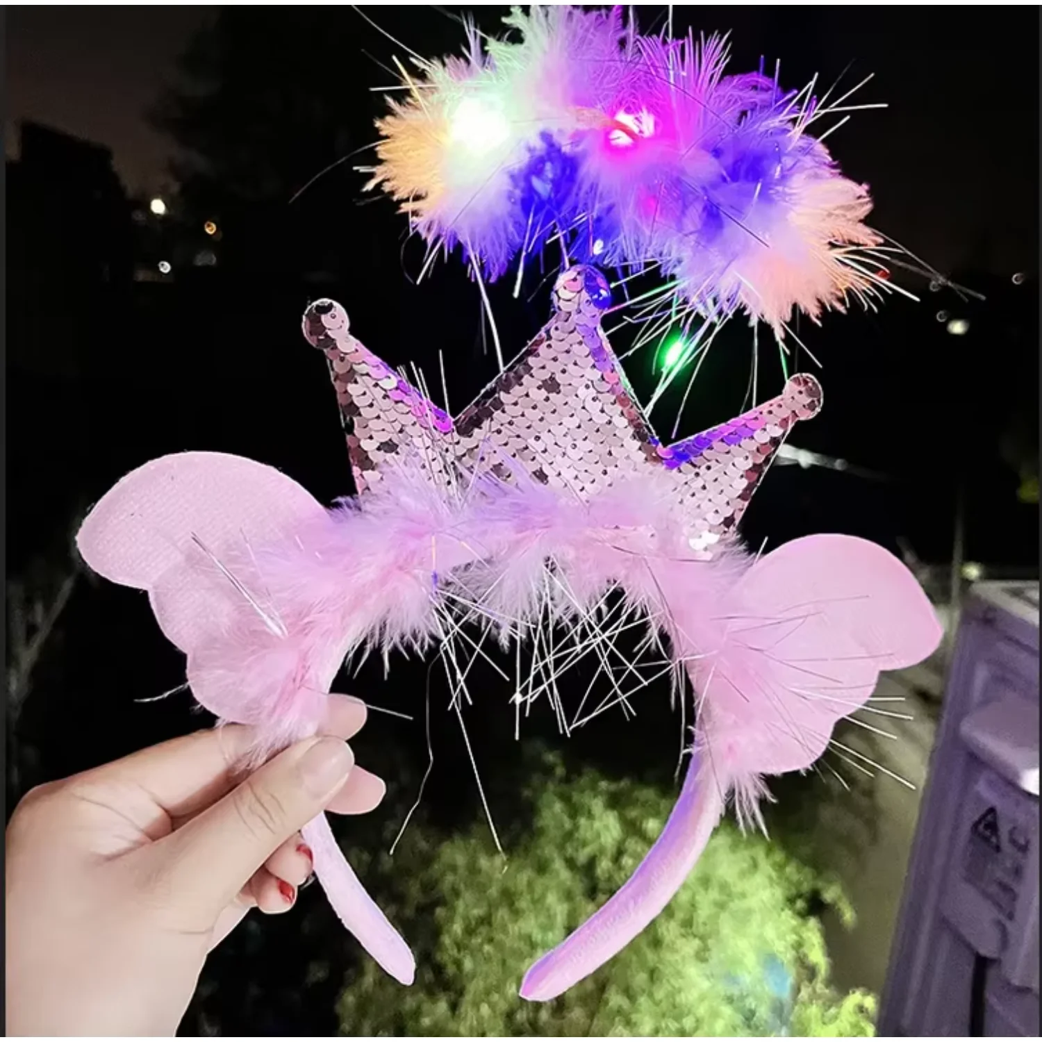 HOT LED Feather Wreath Crown Headband Light-Up Angel Headdress Women Girls Christmas Glow Graduation   Supplies