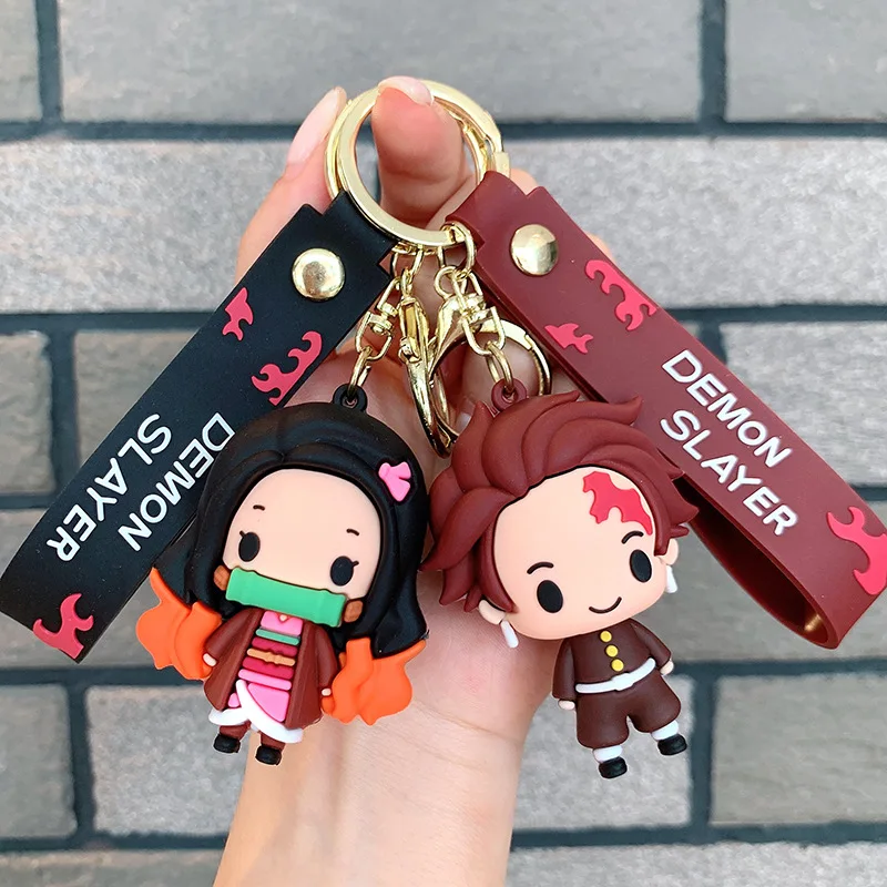 

Chibi Demon Slayer: Kimetsu No Yaiba Keychains Tanjiro Nezuko Figurine Charms Car Key Chains Bag Pendants Gift
