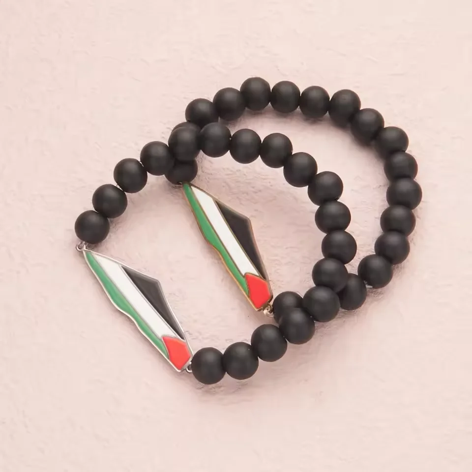 Palestine Beaded Bracelet For Men Hand Chain Stainless Steel Palestine Map Flag Pendant Jewelry Accessories Series