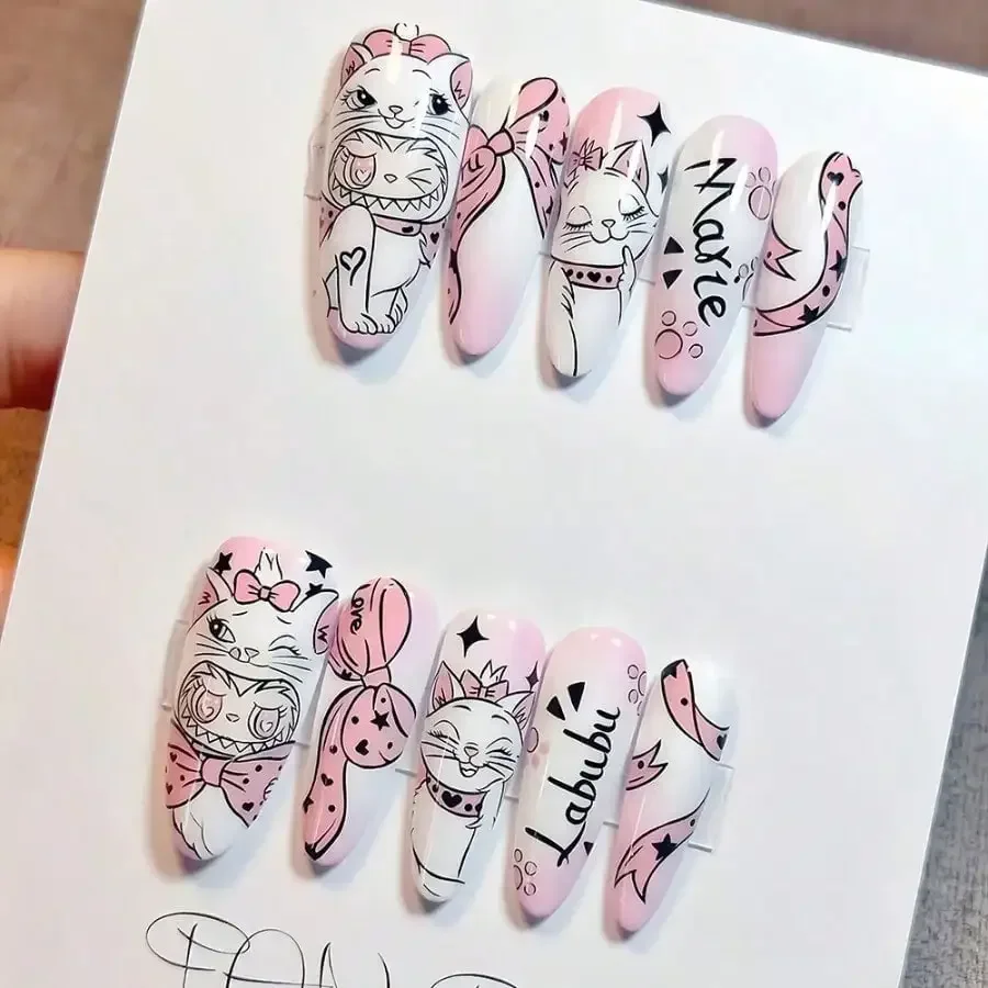 

24Pcs Cute Cartoon Full Cover Press On Nails, Reusable Durable Easy Apply, For Daily Party Dates Festivals & Gifts