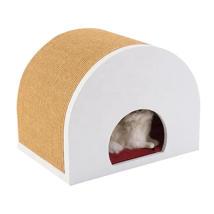 Factory Pet Cat Play Toys Wooden Cat Scratcher Tree House Cat Scratching Lounge With Sisal Scratcher