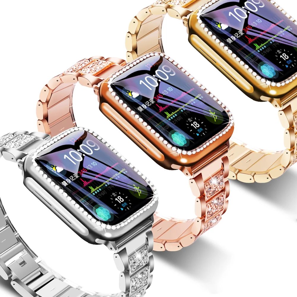 Metal Diamond Strap+Case for Apple Watch Ultra 2 Band Rhinestone 40mm 44mm iWatch 9 8 7 41mm 45mm 49mm Stainless Steel Bracelet