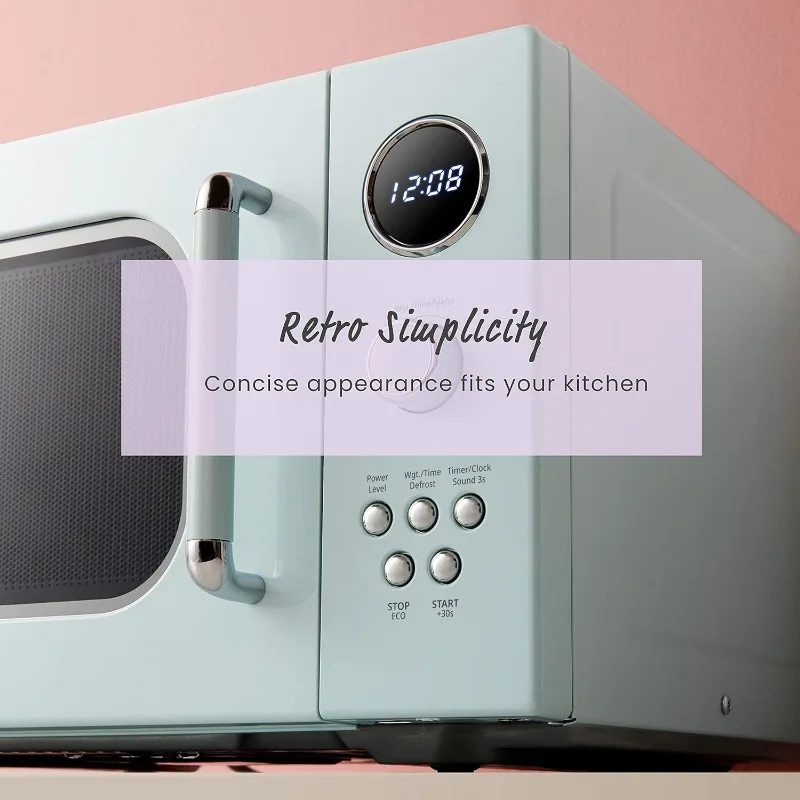 Microwave Retro dengan memasak multi-tahap, 9 menu Preset dan Timer dapur, fungsi bisu, Mode ECO, tampilan digital LED