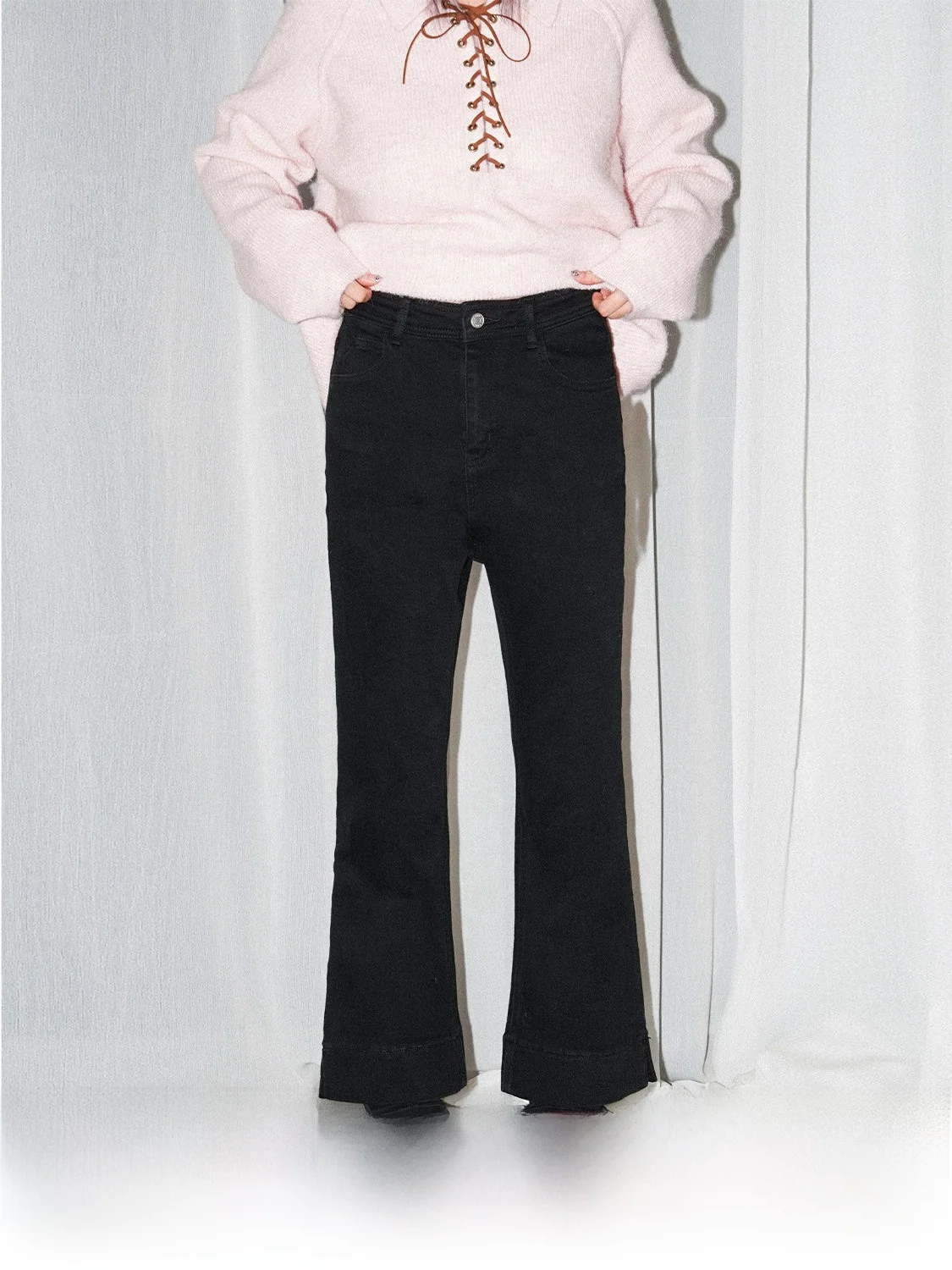 

Джинсы JINGU в стиле ретро с высокой талией, зауженные, с расклешенным низом, простой дизайн, повседневные, зимняя коллекция, женские джинсы