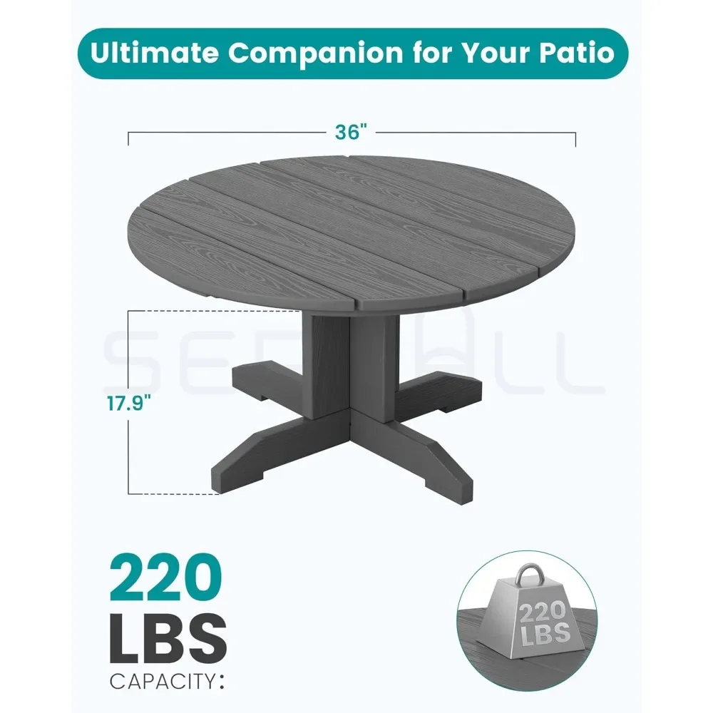 Ronde salontafel voor buiten, adirondack-salontafel voor alle weersomstandigheden voor terras, balkon, tuin, achtertuin