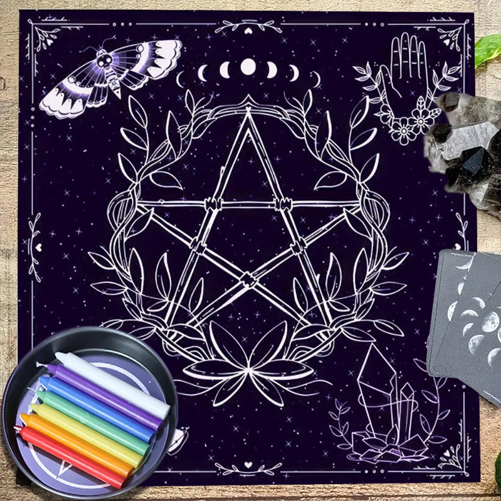 Tarot Cloth Pentagram Moon Phase Luna Death Head Moth Tarot Tablecloth Oracle Mat Card Pad Divination Altar Cloth Wall Rug