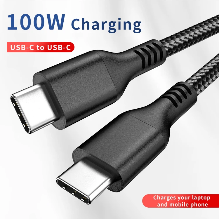 Super Fast Charge USB C Data Cable 5A Dual Type-C Connector with E-mark Chip for Huawei Xiaomi Notebook 100W Charging