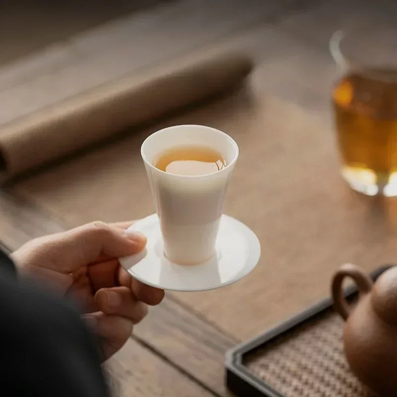 High-end Tea Ceremony Tea Art Small Mutton Fat Jade Porcelain New Single Cup Set of Master Teacups Scent Chinese Teaware Kitchen