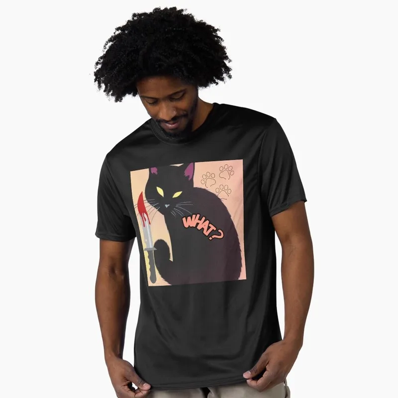 Funny Murderous Cat What Black cat with knife Scary Halloween Gift t shirt 0705 Cute kitty Graphic Clothes Short Sleeve tops