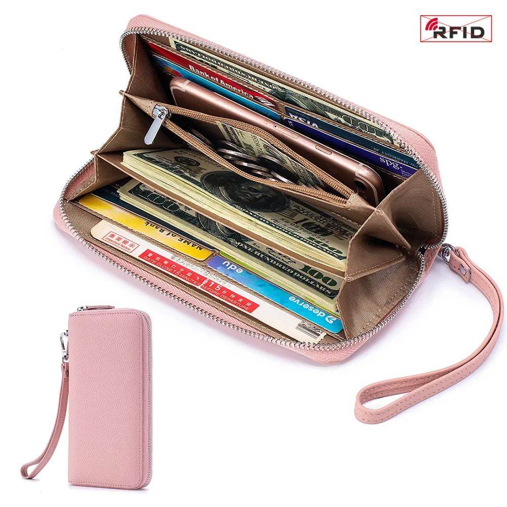 

Fashion Women Wallets and Purses Wristlet Wallets Female Zipper Long Wallet Ladies ID Card Coin Purse Genuine Leather Clutch Bag
