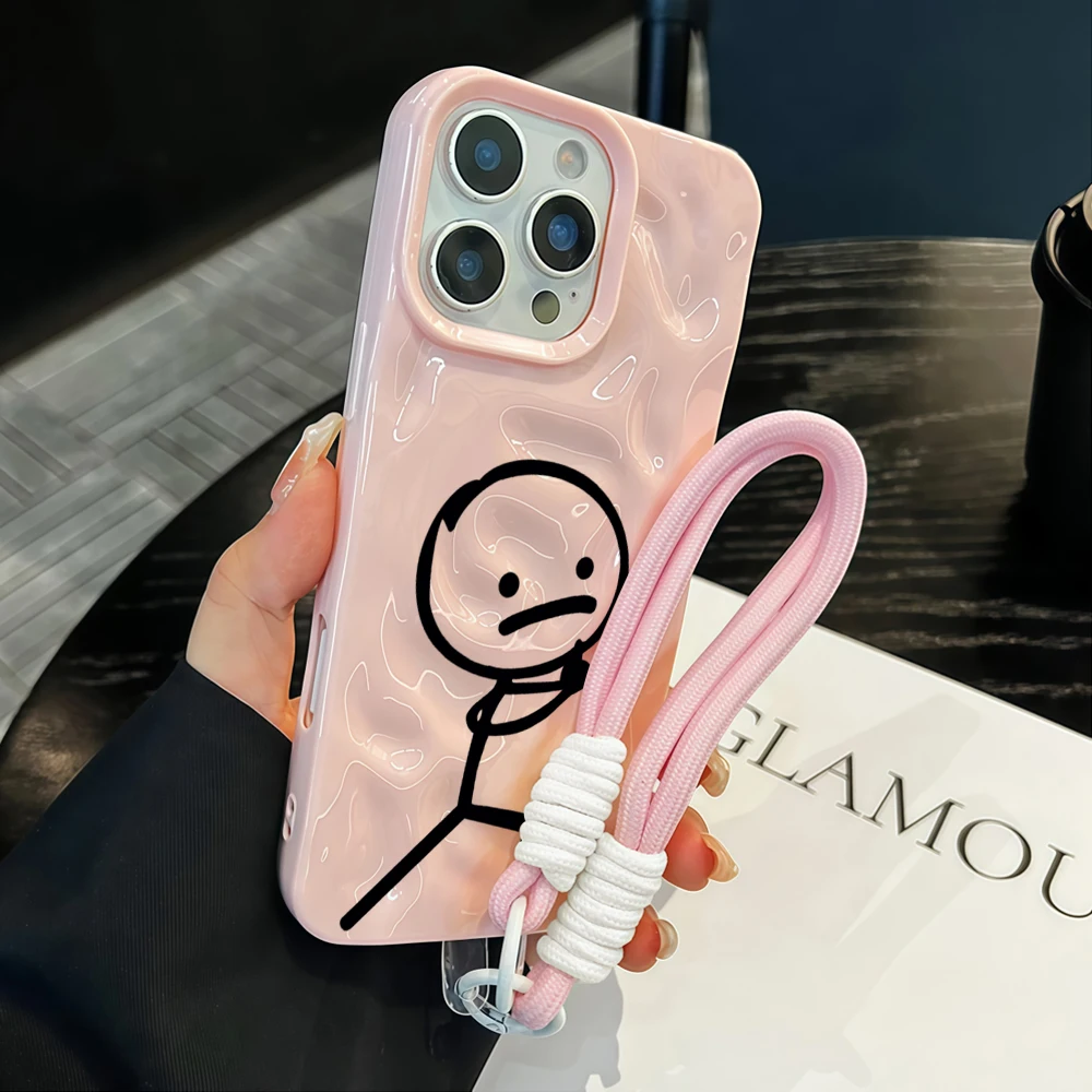 Middle Finger Stick Figure Phone Case For iPhone 15 16 17 14 13 Pro Max 16 15 14 Plus 17 Air Pro With Lanyard ShockProof  Funda