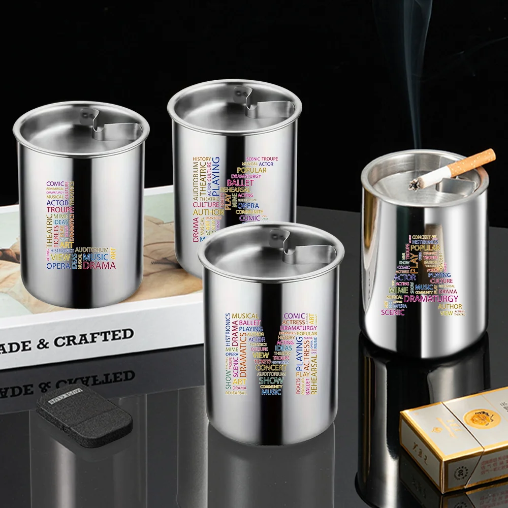 New Text Letter Pattern Easy to Clean Ashtray Lightweight Cigarette Smoking With Lid Smooth Surface Gadgets Cigarettes Ashtray