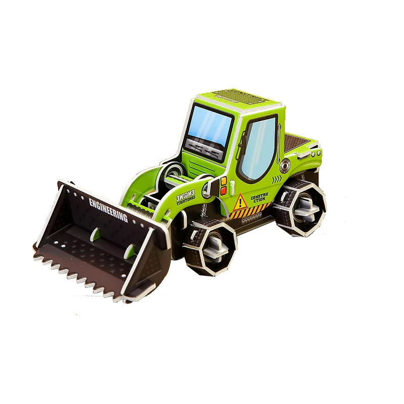3D dessin animé ingénierie véhicule carton Puzzle pelle camion grue papier modèle pour enfants à la main bricolage jouet garçon cadeau P571