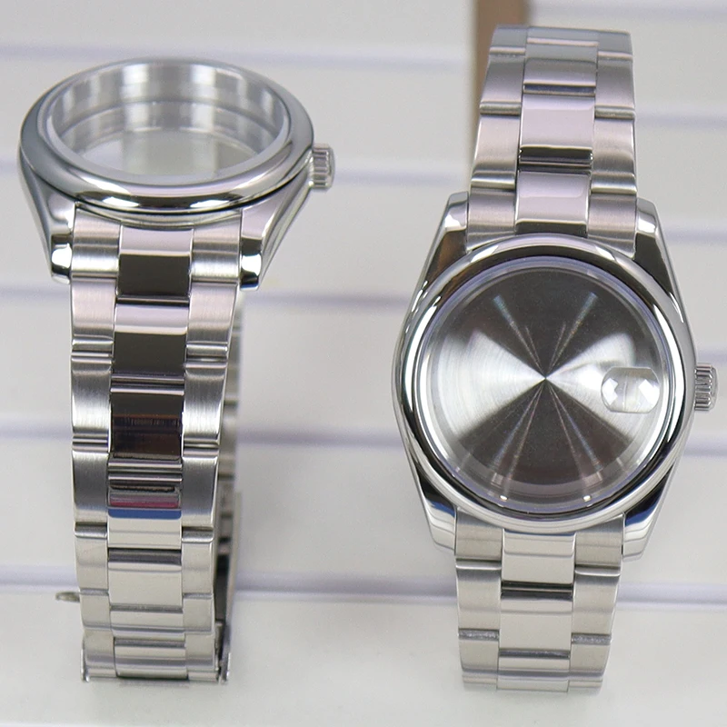 36mm/39mm Luxus-Uhrengehäuse 20mm Stahlarmband für NH35 NH36 NH38 NH70 Miyota8215 Uhrwerke 28,5mm Zifferblatt Saphirglas Oyster – Detail 6
