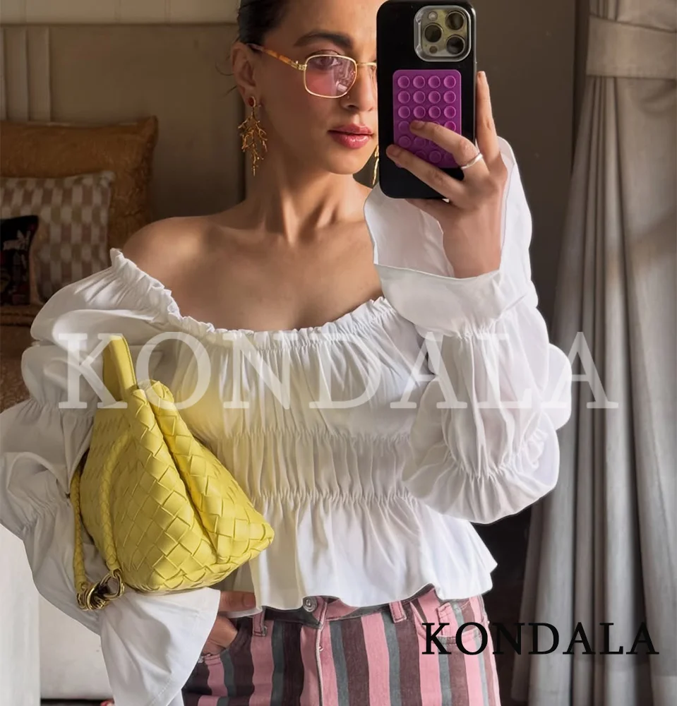 KONDALA Elegante Plissierte Hemdblusen für Damen, Trendige Oberteile mit Quadratischem Ausschnitt und Puffärmeln, Neue Frühjahr/Sommer-Kollektion 2026, Schicke Urlaubstopps für Damen