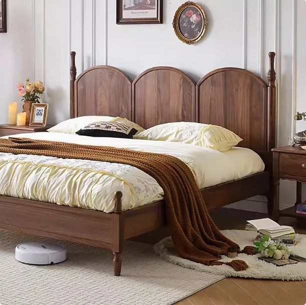 

Customizable medieval North American black walnut bed Nordic 1.5 master bedroom 1.8 meters led luxury double wedding bed