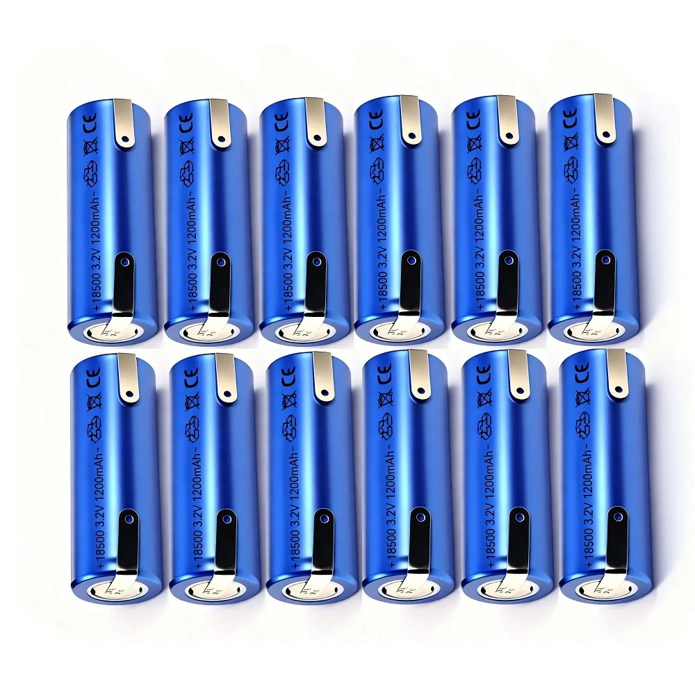

12 шт. аккумуляторов LiFePO4 18500 3.2V 1200mAh с выводами для пайки для фонарика, колонки, соковыжималки, беспроводной мыши, электрической мухобойки