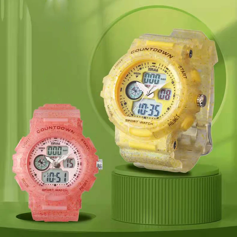 

Флуоресцентные цветные студенческие часы, водонепроницаемые спортивные электронные часы, детские серебристые силиконовые часы с дисплеем для девочек