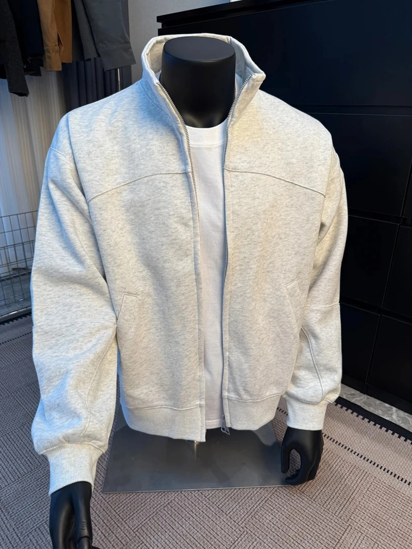 

Men's Faion ort Zipper Baseball Jaet White Floral ey Collar Sweatirt Sle Autumn Outerwear Casual Loose Fit