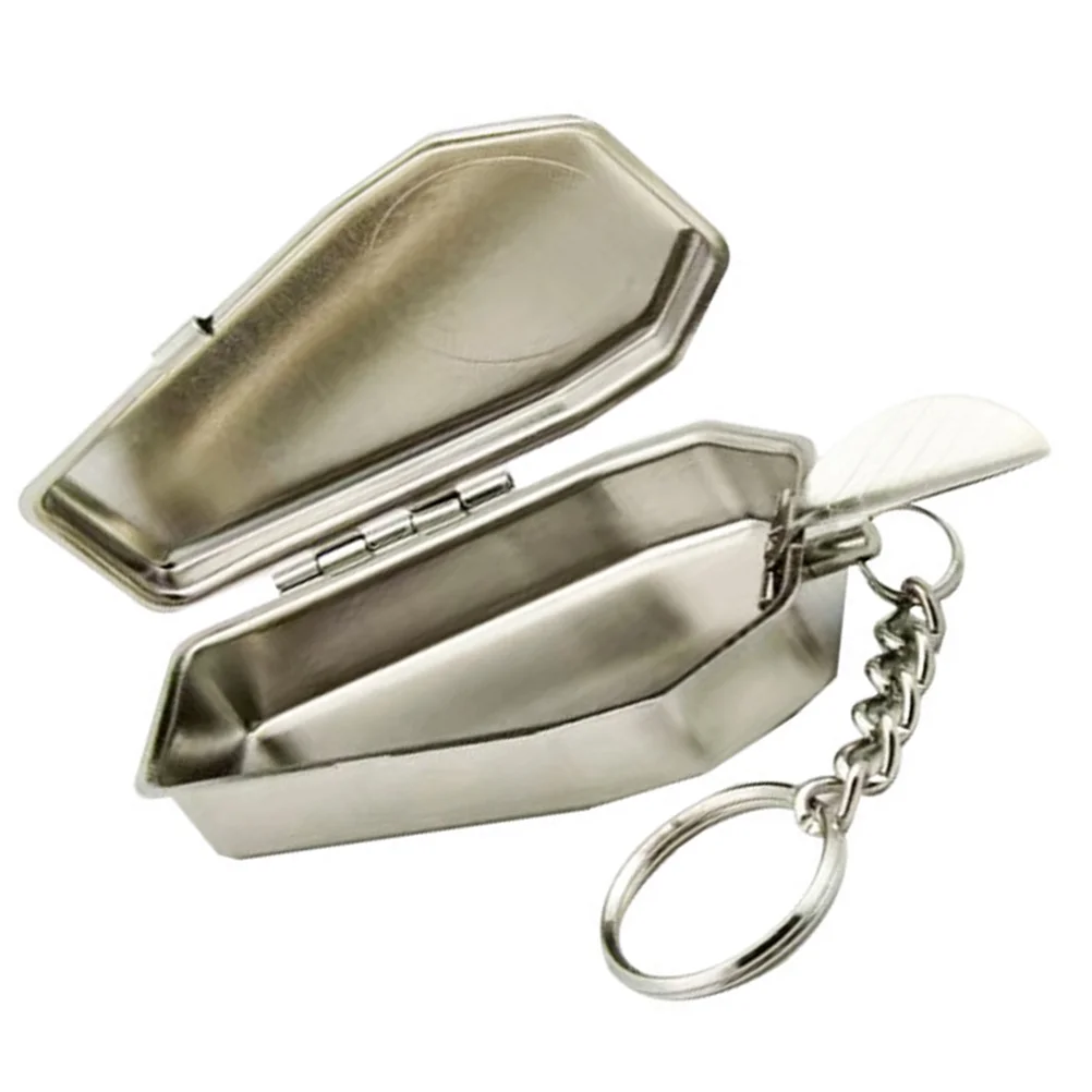 Ashtray Keyrings Metal Gifts Portable Coffin with Keyholder Outdoor Keychains Cigarettes