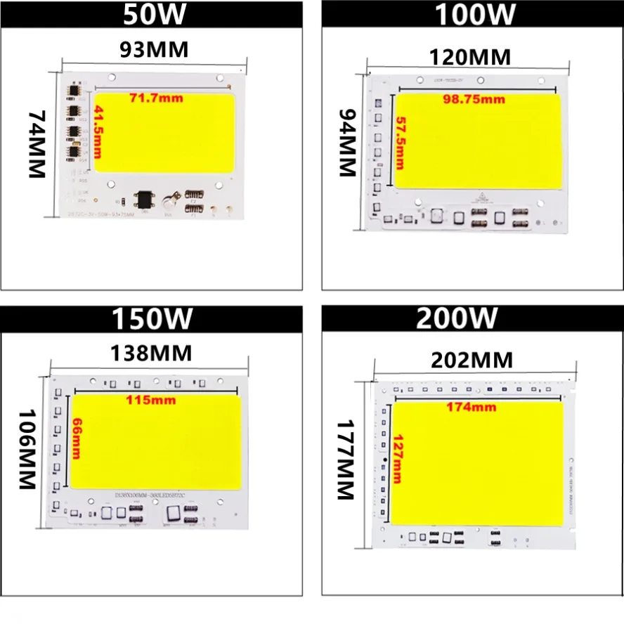 200-240V Smart IC No Need Driver LED COB Chip 50W 100W 150W 200W LED Lamp Light Source for Flood Light Spotlight DIY Lighting