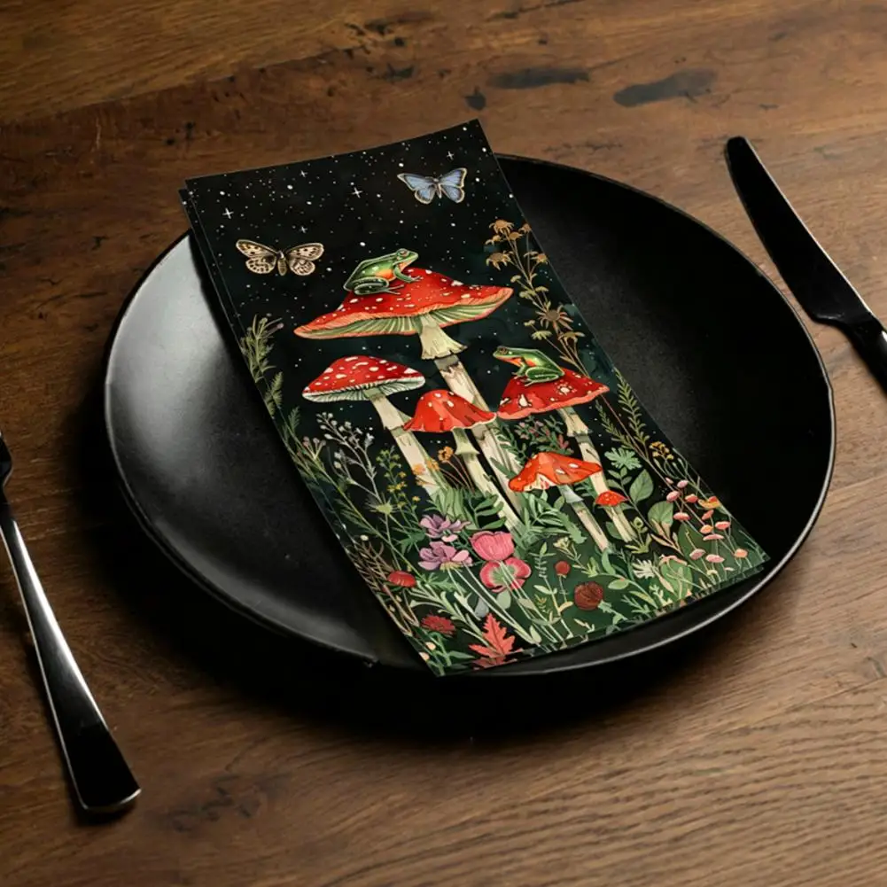 20pcs Forest Mushrooms Napkins Exquisite Vintage Mushroom and Fantasy Forest Thick Absorbent Napkins for Parties