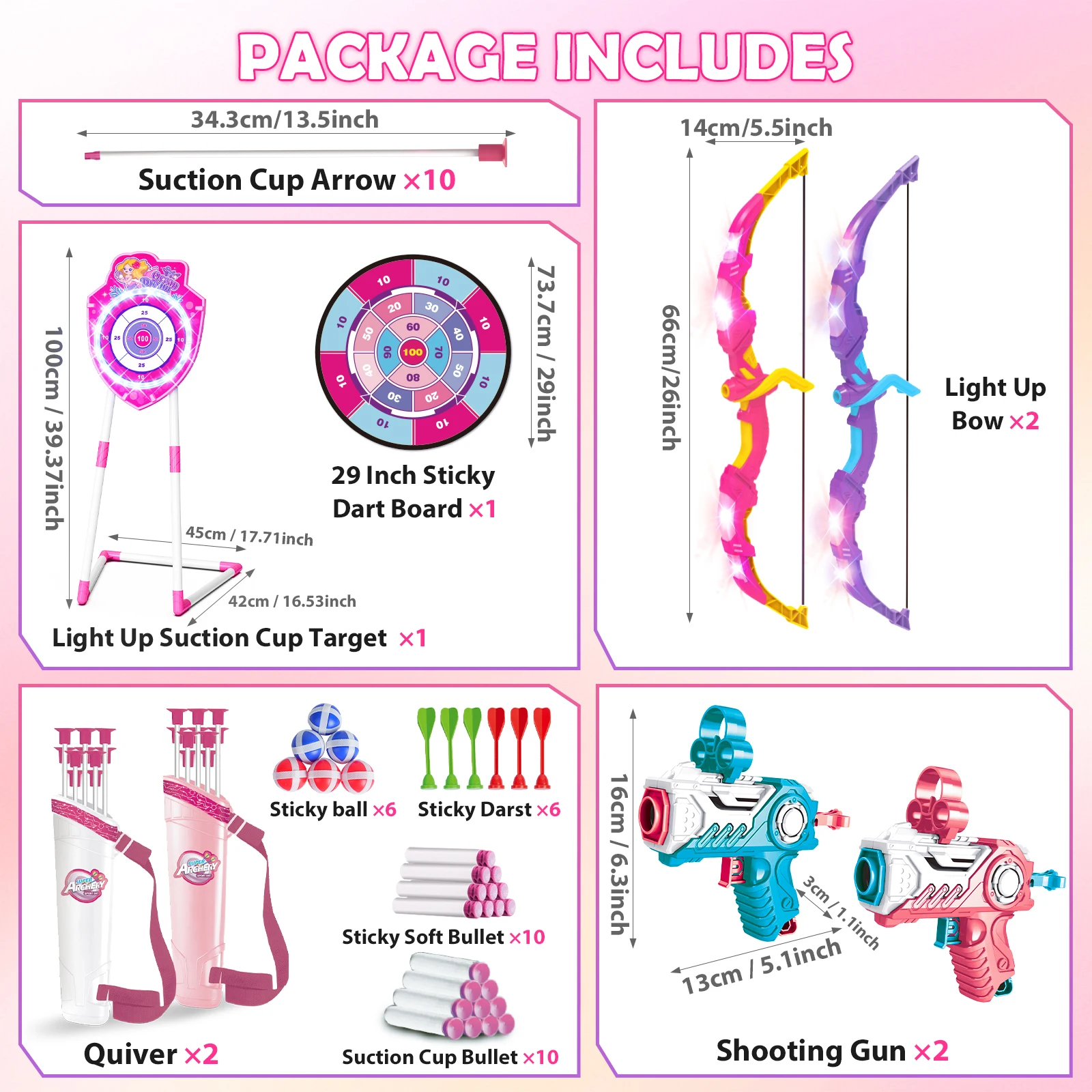 VATOS ليلة ضوء القوس السهم البنادق لعبة للفتيات الرماية الوقوف الهدف مجلس داخلي في الهواء الطلق لعبة لعب الاطفال عيد الميلاد هدية عيد ميلاد