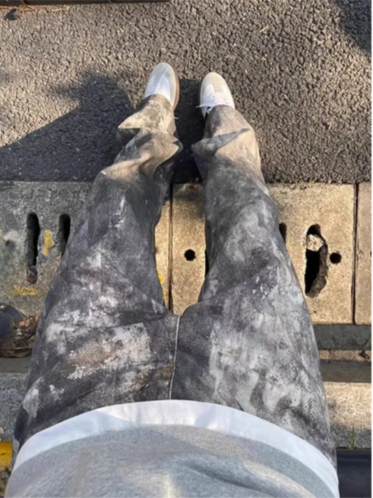 

Men's Autumn Winter Straight Leg Jeans Knife Dyed Ink Hip Hop Style Loose Fit Long Trousers Trendy Youth Fashion