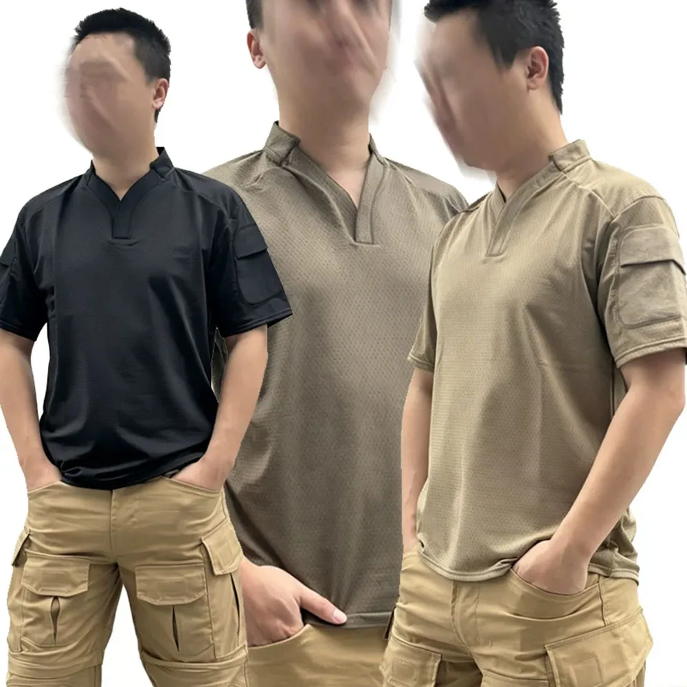 Tactical Replica Version Black Rugby Shirt Quick Dry Short Sleeve T-Shirt Breathable Outdoor Training V-Neck Top