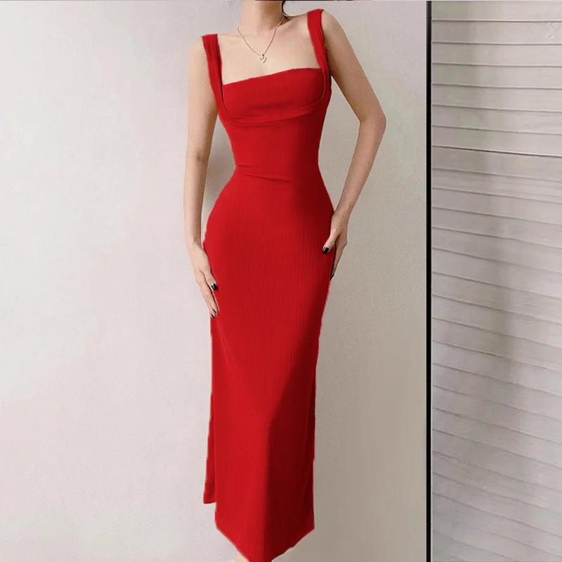 Hot Girl Elegant Backless Strap Dress Slim Fit Inner Wear Lace Waist-Controlled Base Long Dress for Women in Stock