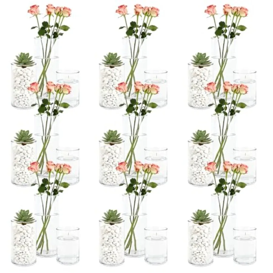 

27 Pcs Plastic Cylinder Vases Hurricane Candle Holder Tall Transparent Flower Vases for Table Centerpieces Home Office Party We