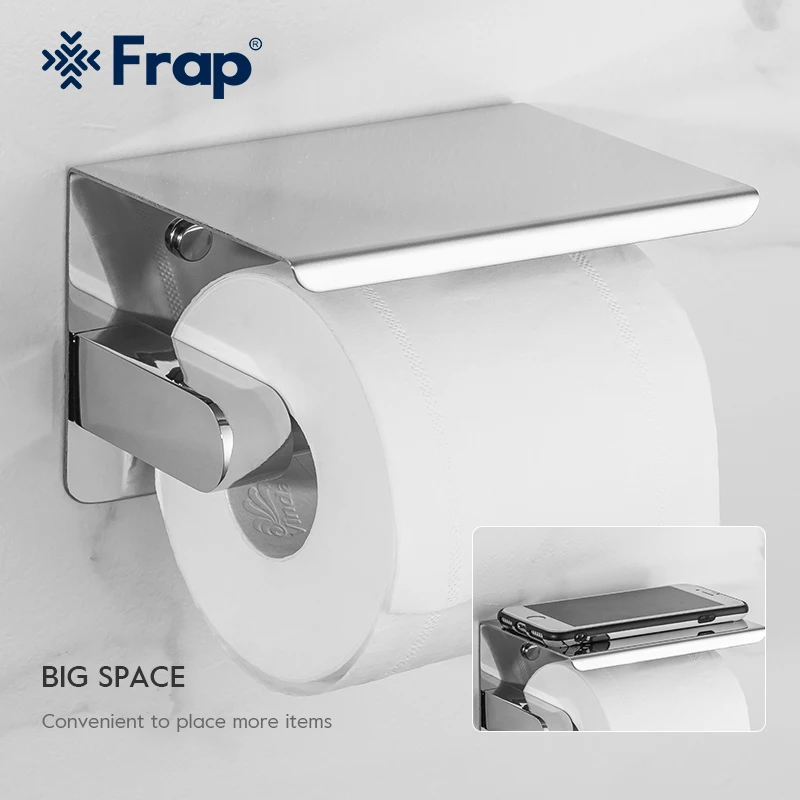 Frap Black/Chrome Paper Holder Bathroom Hardware Accessories Stainless Steel Phone Rack Wall Mounted Toilet Roll Paper Shelf