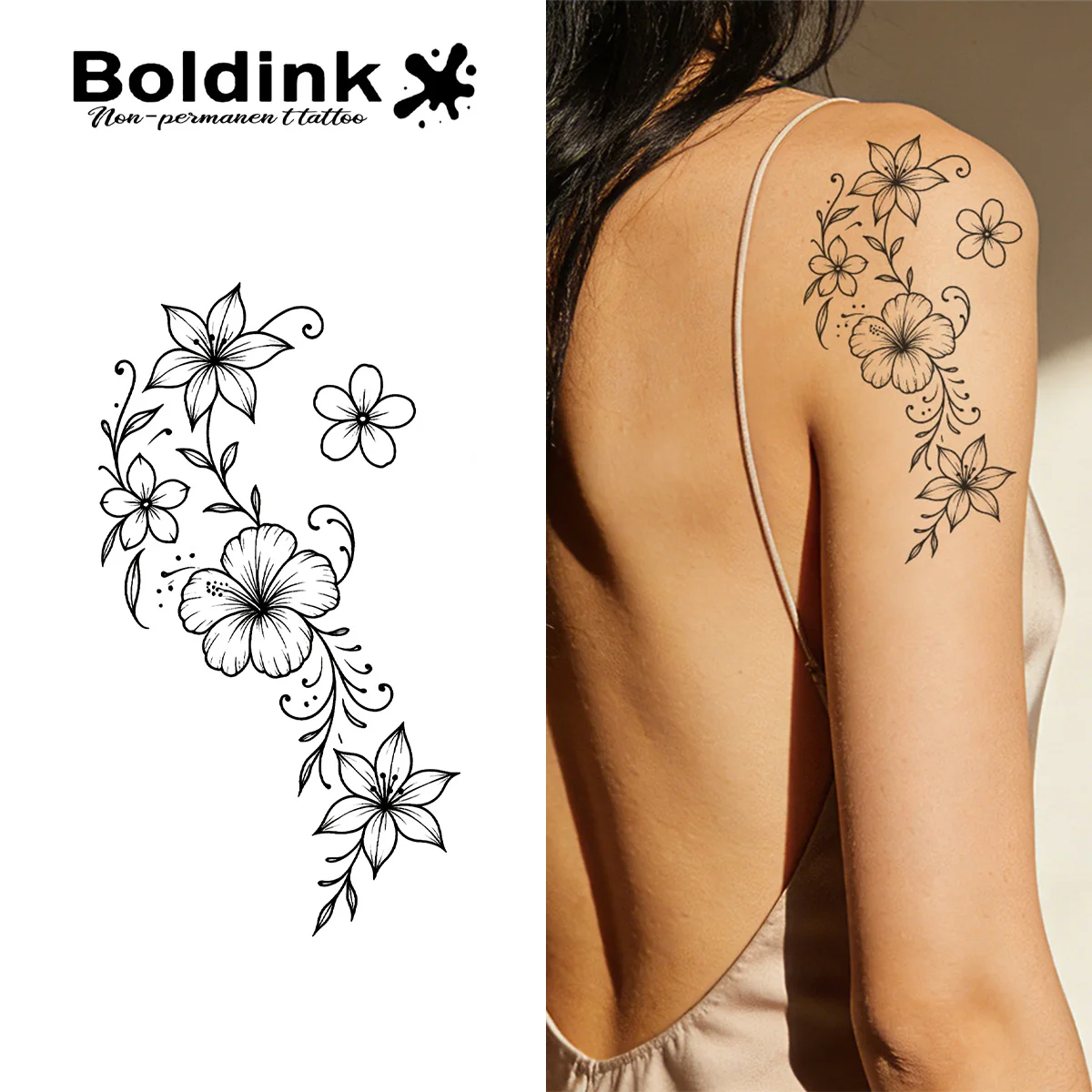 BOLDINK Forest Floral Moisturizing Tattoo Sticker Unisex Fashionable Easy Apply Waterproof Long Lasts 1-2 Week
