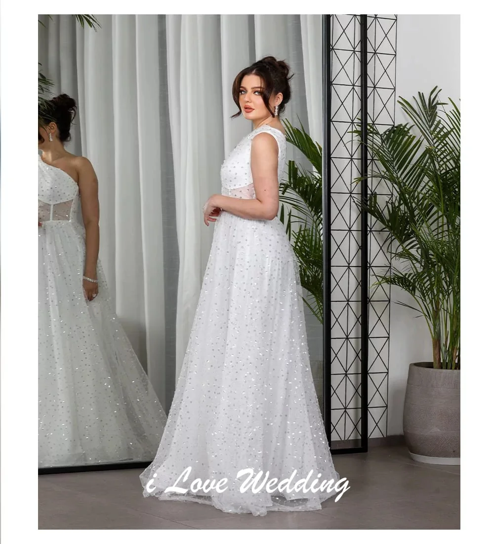 تخصيص كتف واحد تول الديكور الترتر ألف خط فستان سهرة رسمي عارية الذراعين طول الأرض فستان سعودي مع المحكمة