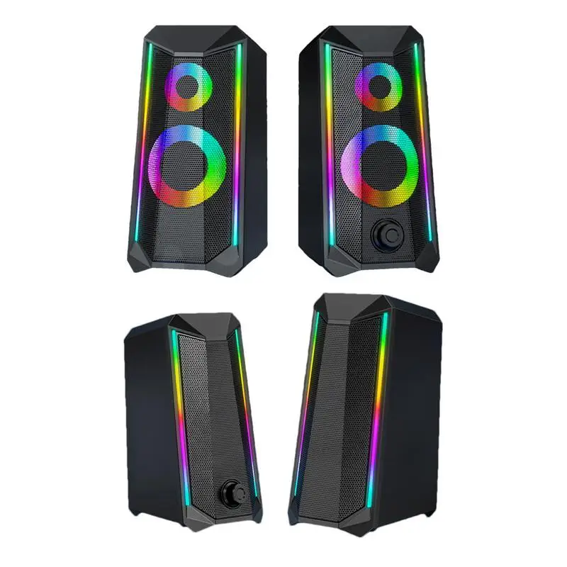 Monitor Speakers 2pcs Volume Control PC Speakers USB Powered RGB Speakers With Enhanced Sound Easy-Access Volume Control For