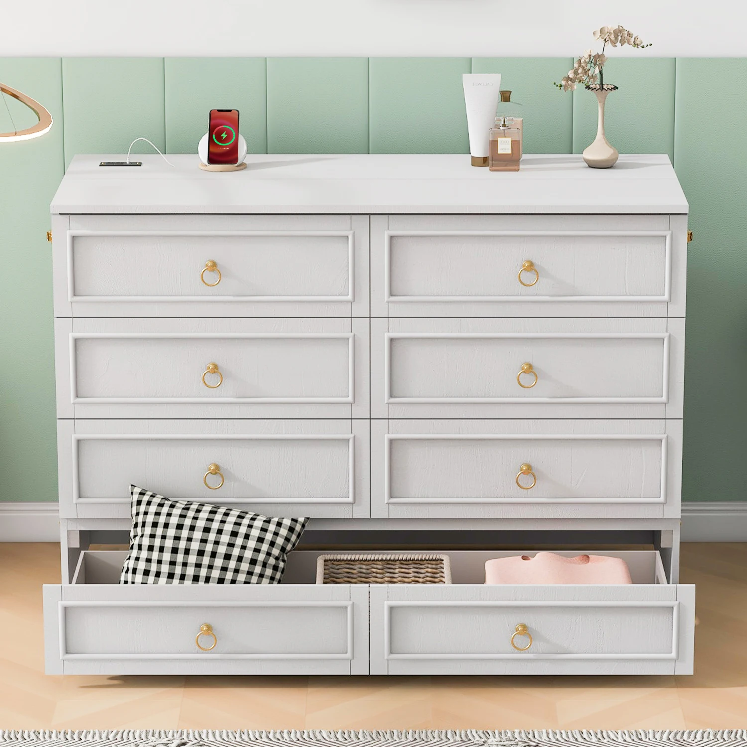

Queen Murphy Bed Large Drawers White - Space-Saving Solution