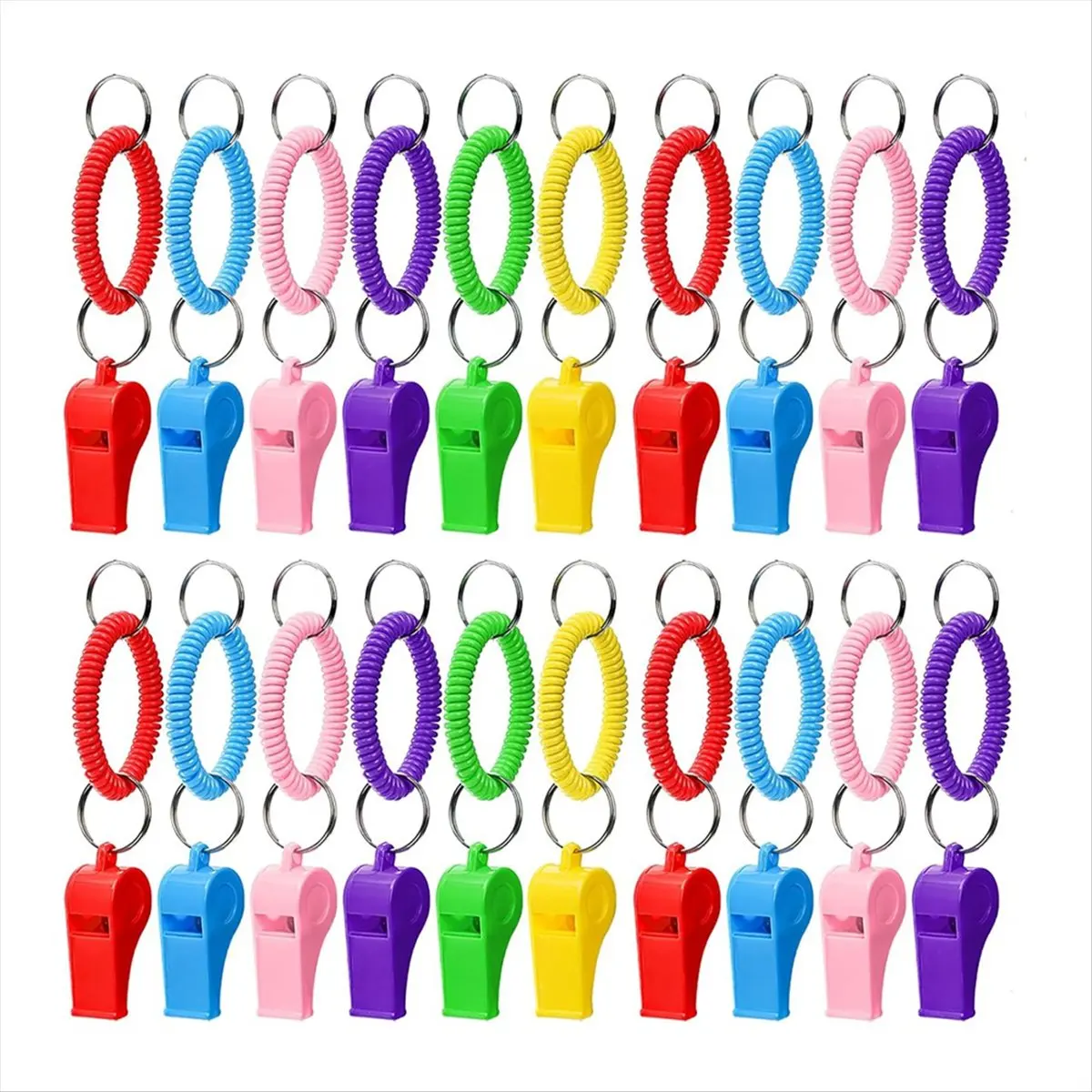 ABPF 30 Pcs Sport Whistle with Bracelet, Plastic Whistles with Stretchable Coil Wrist Keychain Ring for Coaches, Referees view 2