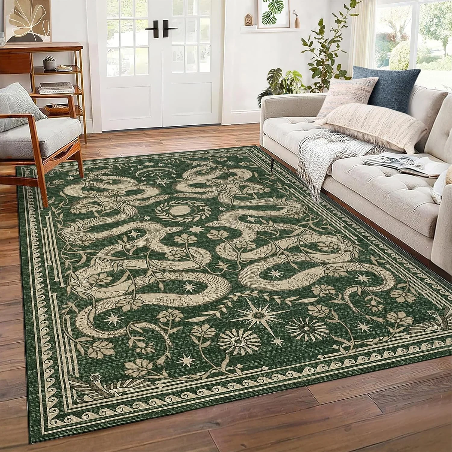 Snake Washable Rugs for Living Room Forest Soft Carpet for Bedroom Dining  Non Slip  - view 6