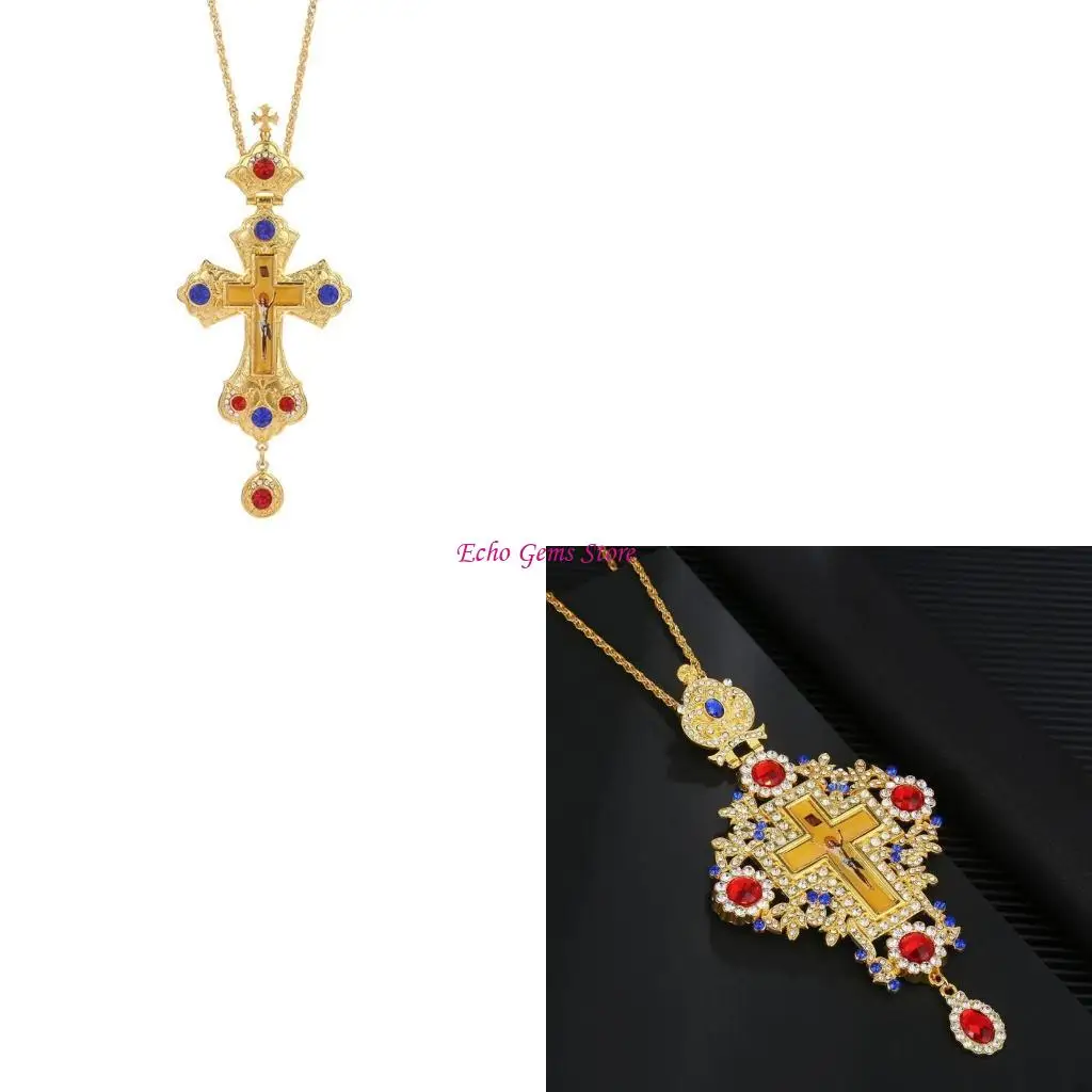 

Elegant Large Diamond Crucifix Necklace Adjustable Neckchain for Men and Women C71A