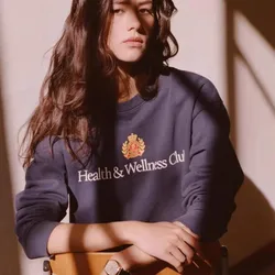 Health Wellness Club Letters Printed Navy Oversize Crewneck Sweatshirts Long Sleeve Vintage Pullover Autumn Fashion Jumper Women