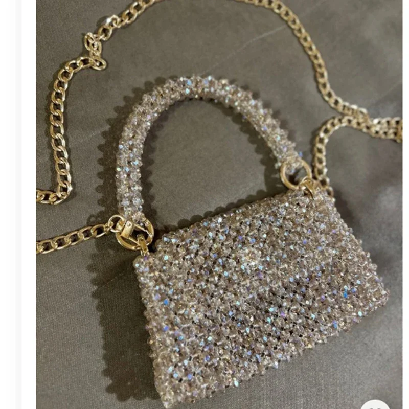 

Customized By Niche Female Designer Luxury Party Banquet Bag Handmade Crystal Shining Hand Held Chain Crossbody Bags Beaded