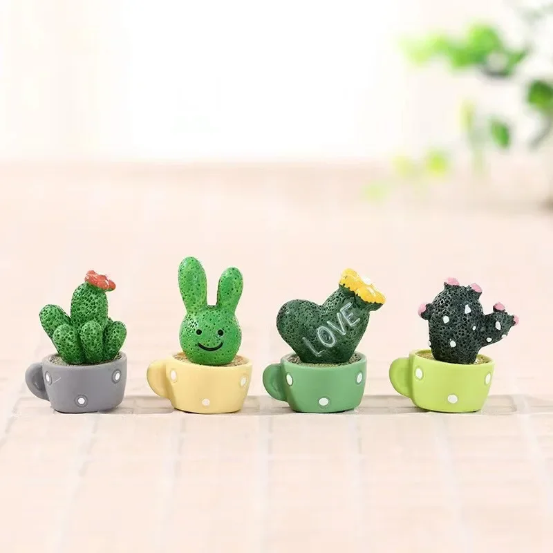 4PCS/Set Animal Cactus Small Potted Plant Car Interior Accessories Resin Decoration Air Conditioner Air Vent Centre Console