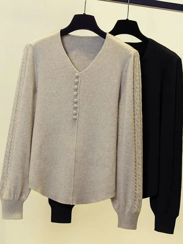 

Свободный вязаный свитер с v-образным вырезом, женский осенне-зимний модный повседневный удобный длинный топ све