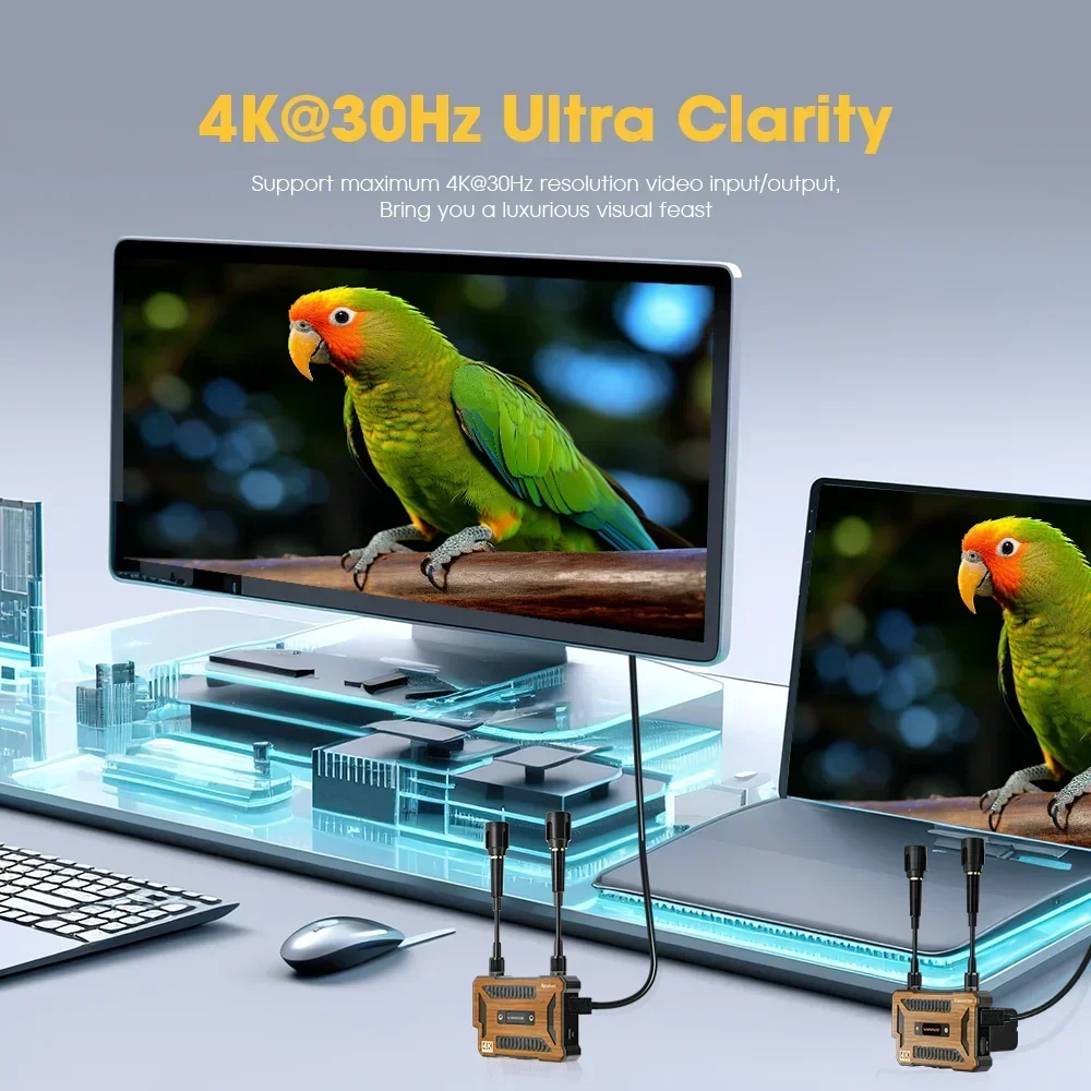 Vrriis 200m 4K Bezprzewodowy Nadajnik i Odbiornik HDMI + Przetwornik Audio Video do Laptopa PC TV Box Kamery Streamingu na Żywo Nagrywania