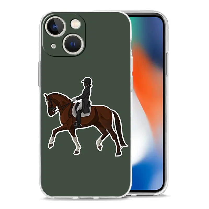 Animal Galloping Horse Girl Drawing Luxury Phone Case For iPhone 15 16 14 13 12 11 Pro Max XS X XR SE 7 8 Plus Clear Cover