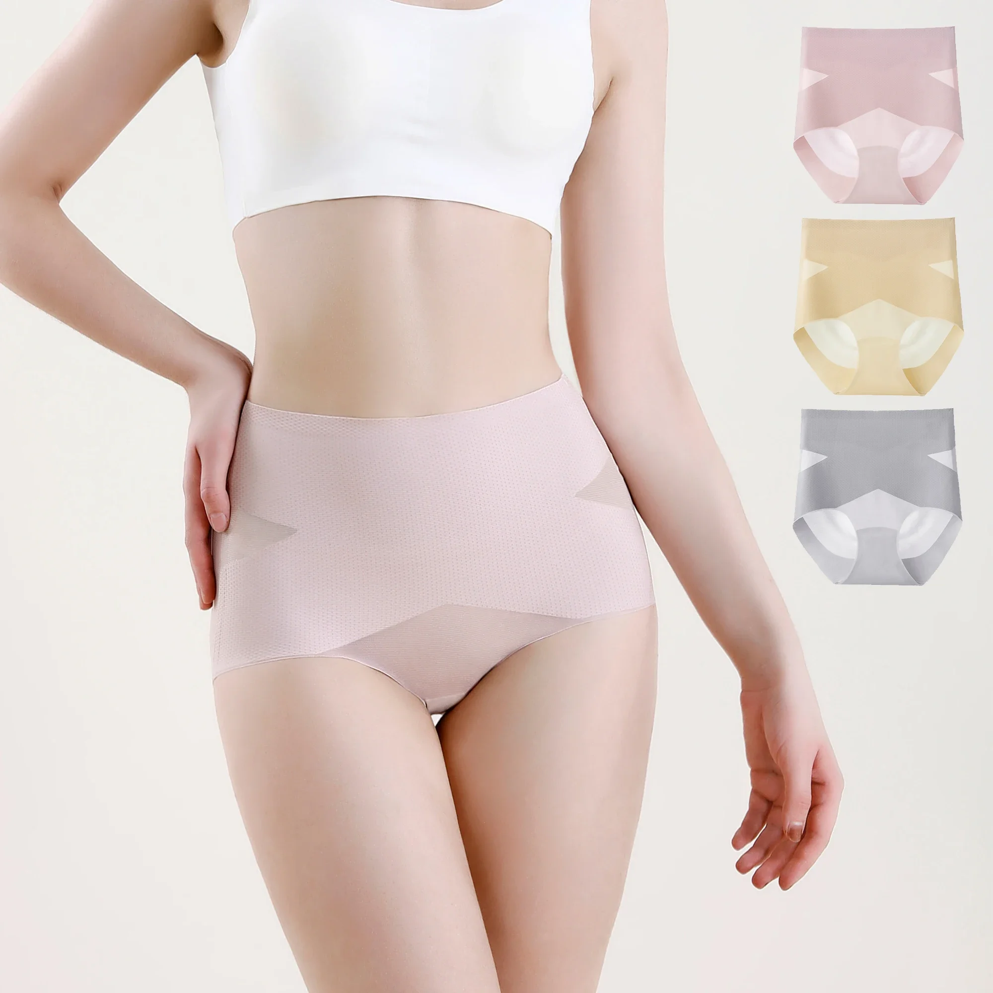 Gentle.Bear Yüksek Bel Iç Çamaşırı Kadın Buz Ipek Dikişsiz Külot 2024 Yeni Vücut Shapewear Elastik Nefes Yumuşak Bayan Külot